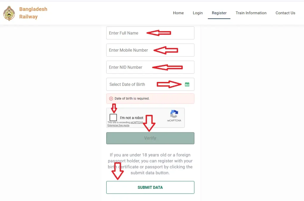 Register on Bangladesh Railway E-Ticket